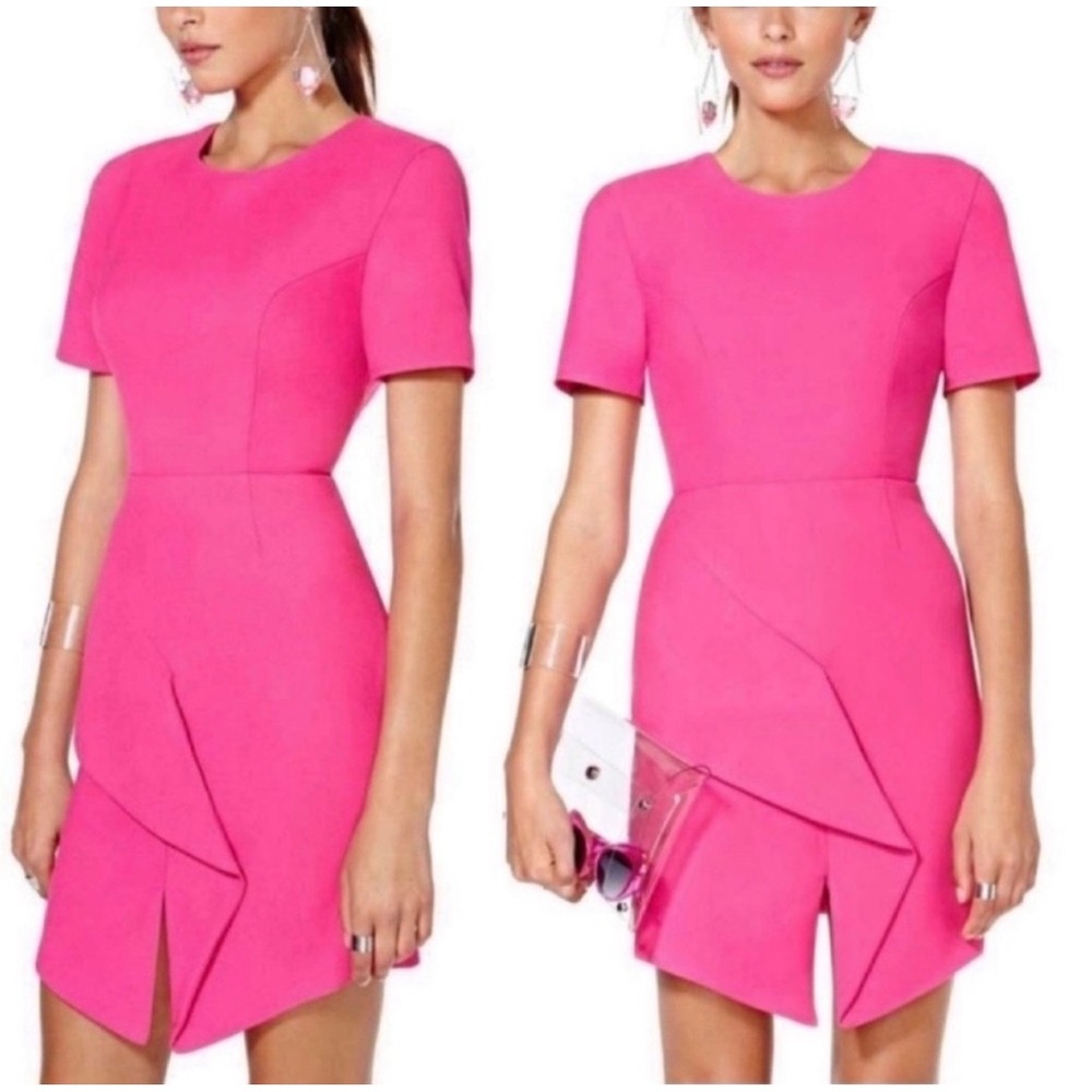 Keepsake The Label Hot Pink Asymmetrical Tulip Mini Dress Short Sleeve Large